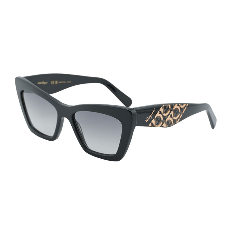Salvatore Ferragamo Sunglasses Cat Eye Full Rim, Shiny Black Frame and Grey Gradient Lens SF1081S001