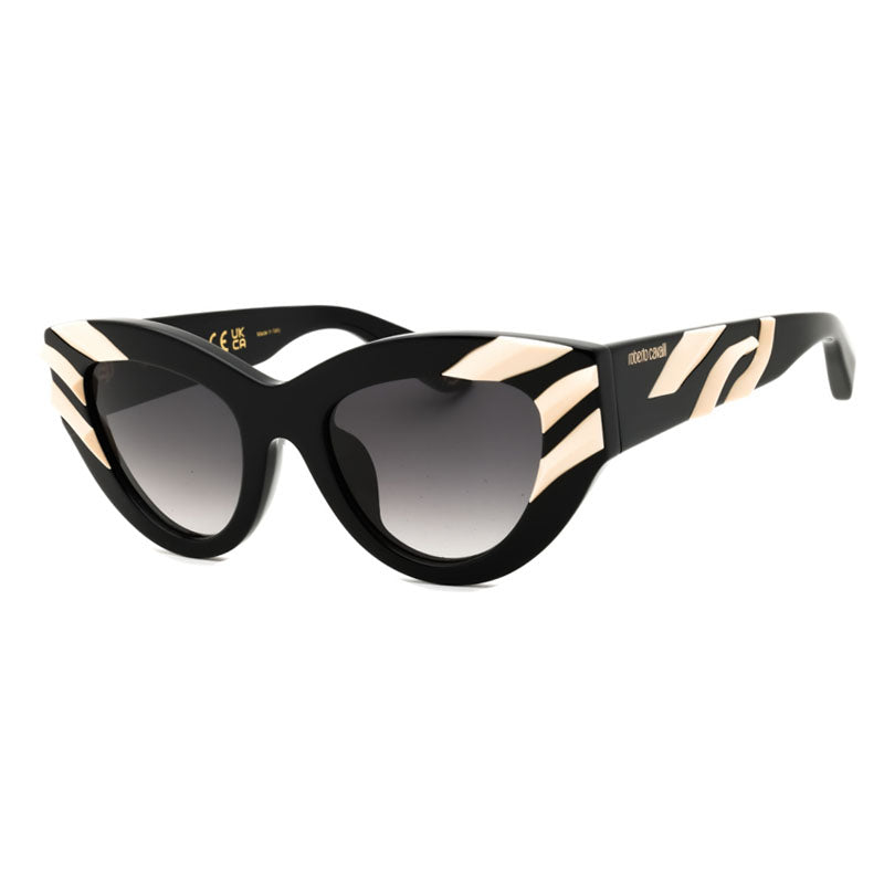 Roberto Cavalli Sunglasses Cat Eye Full Rim, Shiny Black Frame and Grey Gradient Lens SRC009V700Y