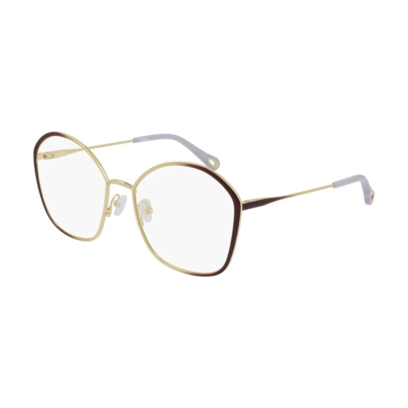 Chloe Chloe Eyeglasses Butterfly Full Rim, Bordeaux/Gold Frame and Clear Demo Lenses Lens CH0017OA004