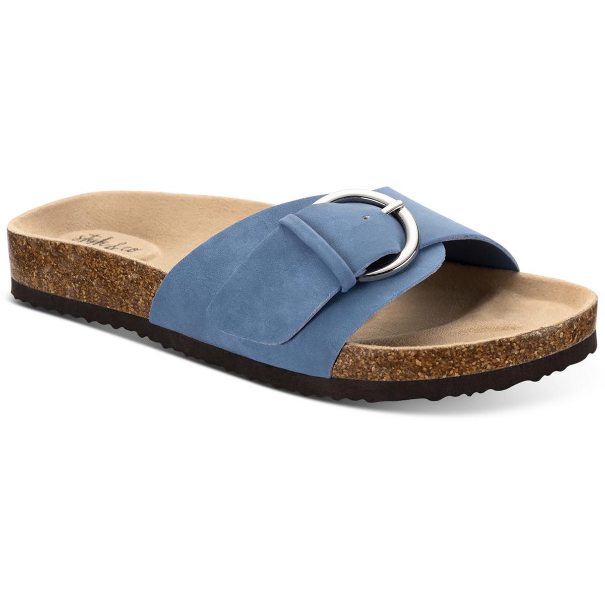 Elisaa Womens Faux Leather Footbed Slide Sandals Blue Nubuck