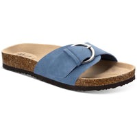 Elisaa Womens Faux Leather Footbed Slide Sandals Blue Nubuck