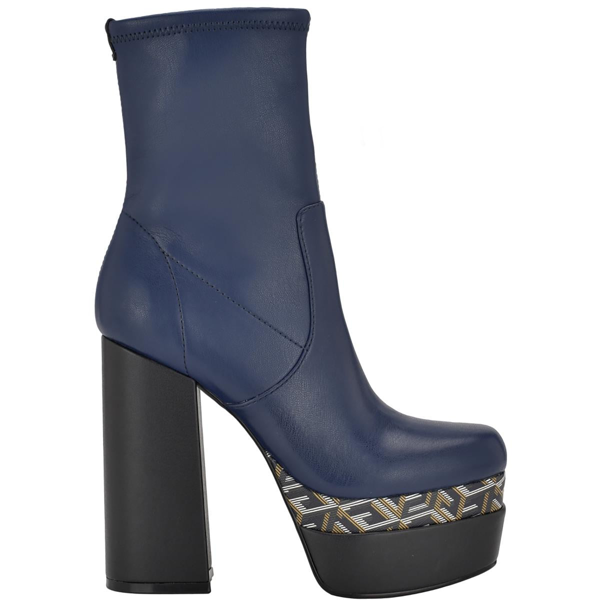 Caballa Womens Faux Leather Block Heels Mid-Calf Boots
