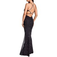 Juniors Emma Womens Embellished Open Back Evening Dress