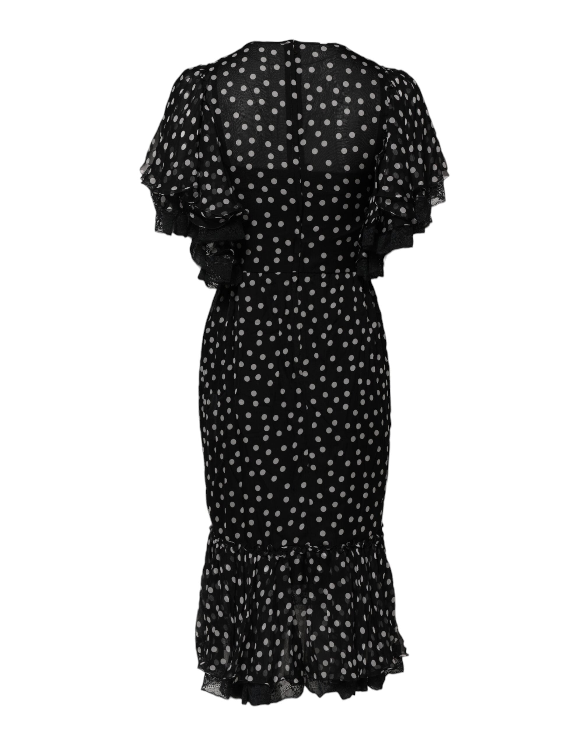 Dolce & Gabbana Black White Lace Polka Dot Chiffon Women's Dress