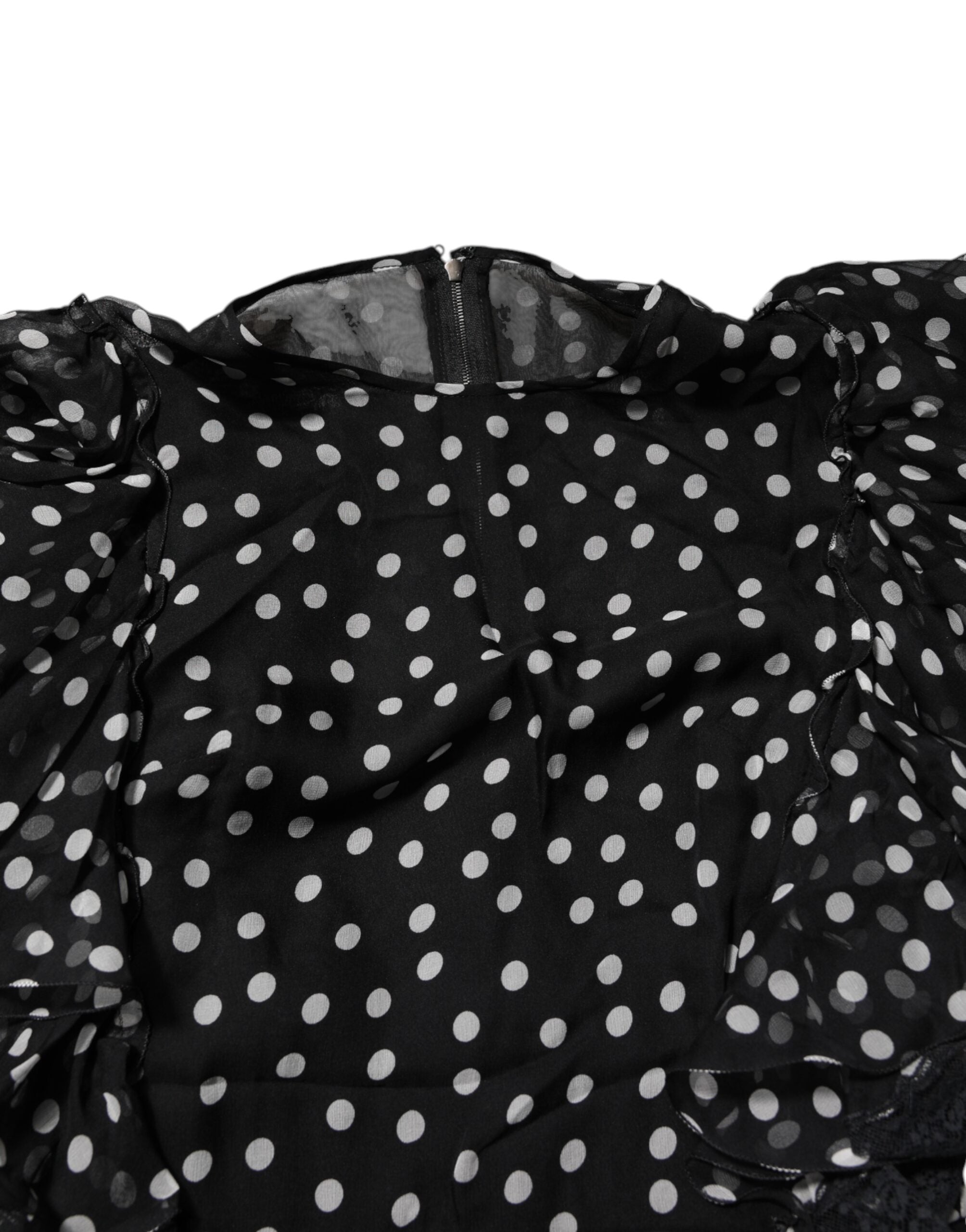 Dolce & Gabbana Black White Lace Polka Dot Chiffon Women's Dress