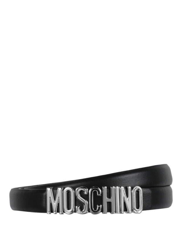 Moschino Womens Thin Leather Logo Belt