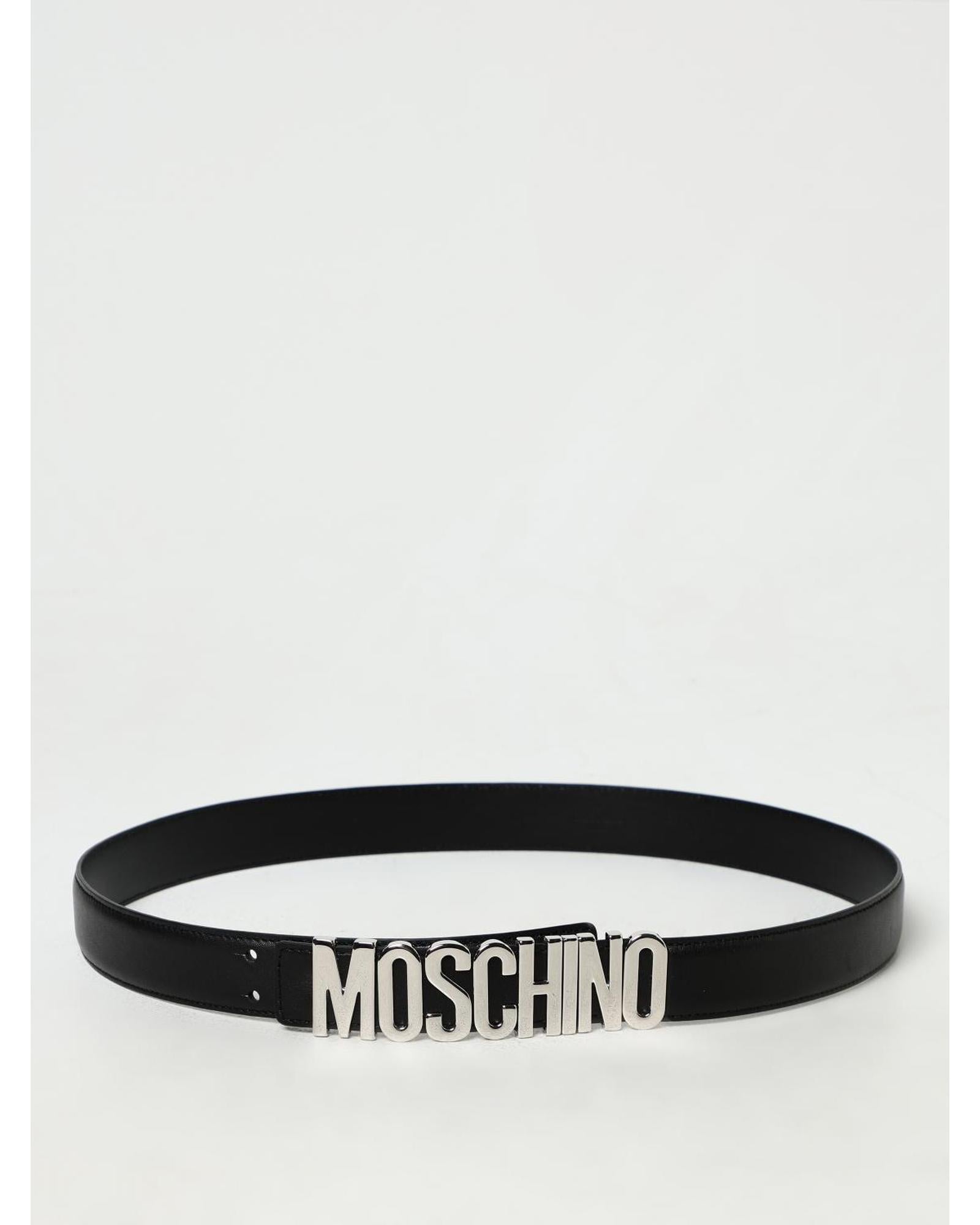 Moschino Couture Moschino Logo Leather Belt Men Silver