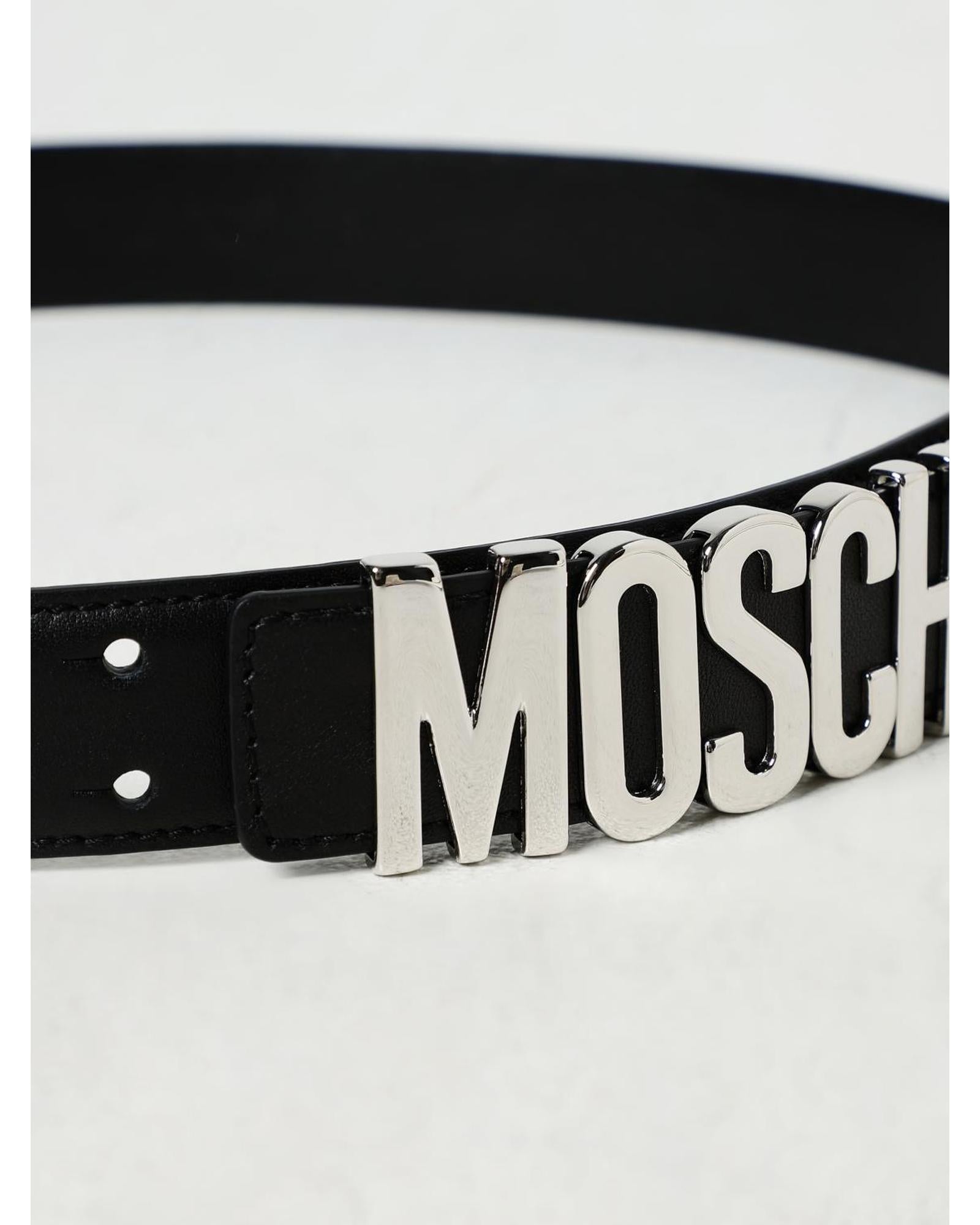 Moschino Couture Moschino Logo Leather Belt Men Silver