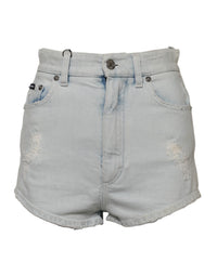 Dolce & Gabbana Light Blue Washed Denim Cotton Hot Pants Women's Shorts