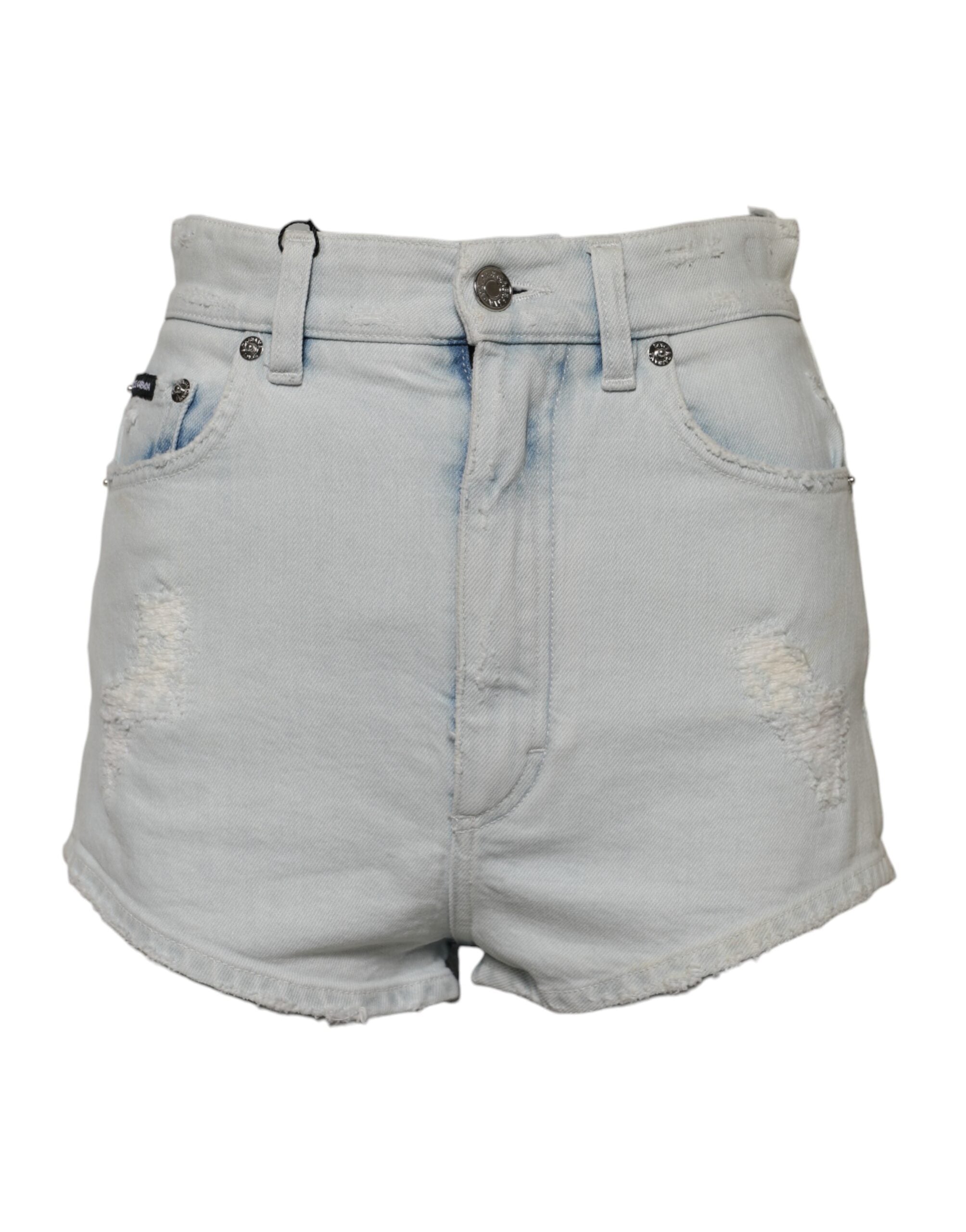 Dolce & Gabbana Light Blue Washed Denim Cotton Hot Pants Women's Shorts