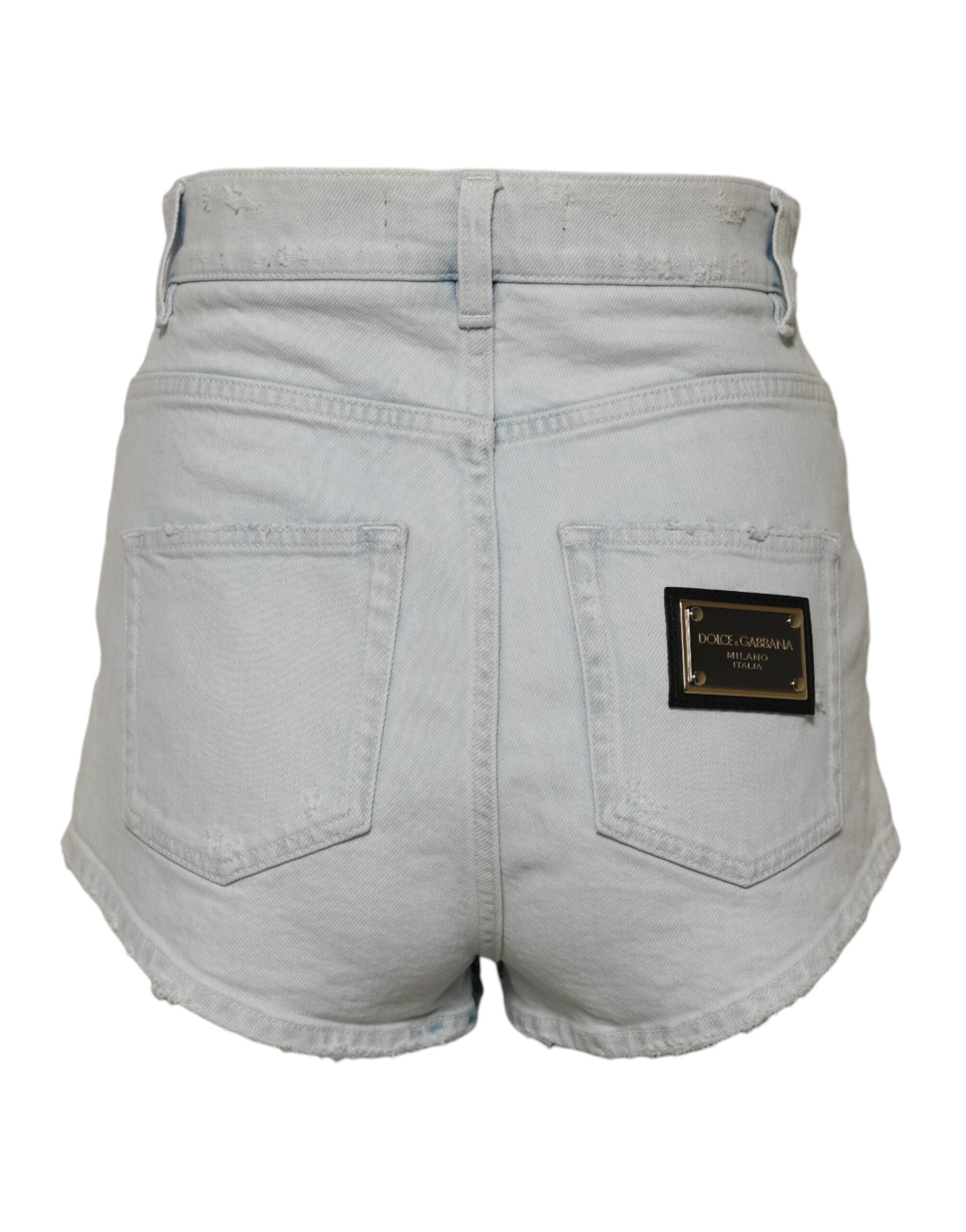 Dolce & Gabbana Light Blue Washed Denim Cotton Hot Pants Women's Shorts