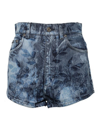 Dolce & Gabbana Blue Floral Print Denim Cotton Hot Pants Women's Shorts