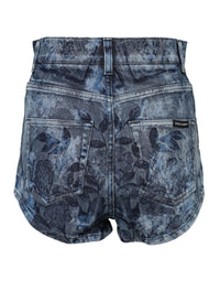 Dolce & Gabbana Blue Floral Print Denim Cotton Hot Pants Women's Shorts