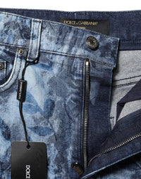 Dolce & Gabbana Blue Floral Print Denim Cotton Hot Pants Women's Shorts