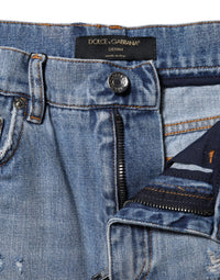 Dolce & Gabbana Blue Logo Plaque Denim Cotton Hot Pants Women's Shorts
