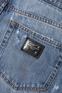 Dolce & Gabbana Blue Logo Plaque Denim Cotton Hot Pants Women's Shorts