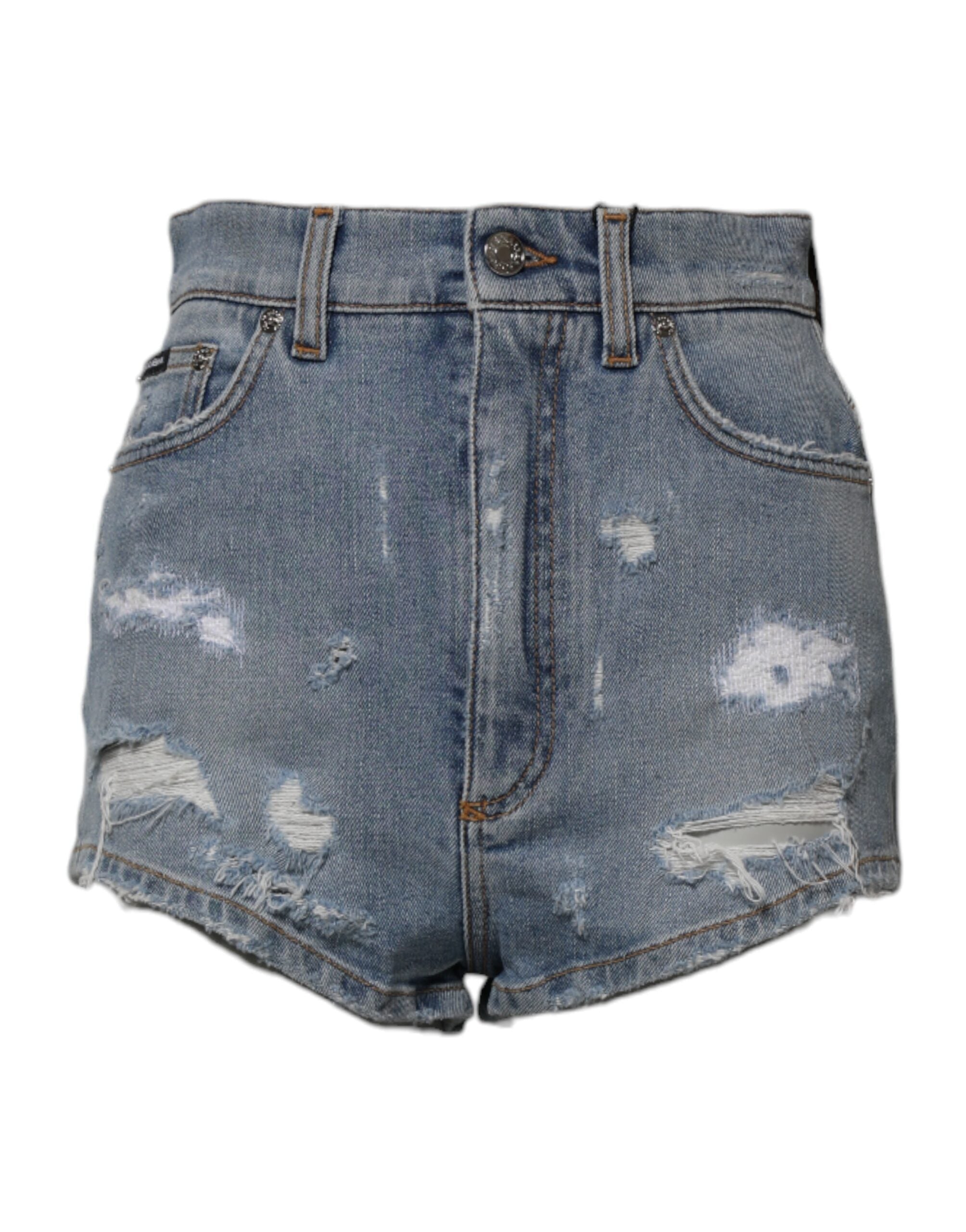 Dolce & Gabbana Blue Tattered Denim Cotton Hot Pants Women's Shorts