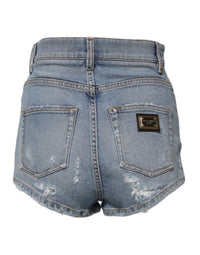 Dolce & Gabbana Blue Tattered Denim Cotton Hot Pants Women's Shorts