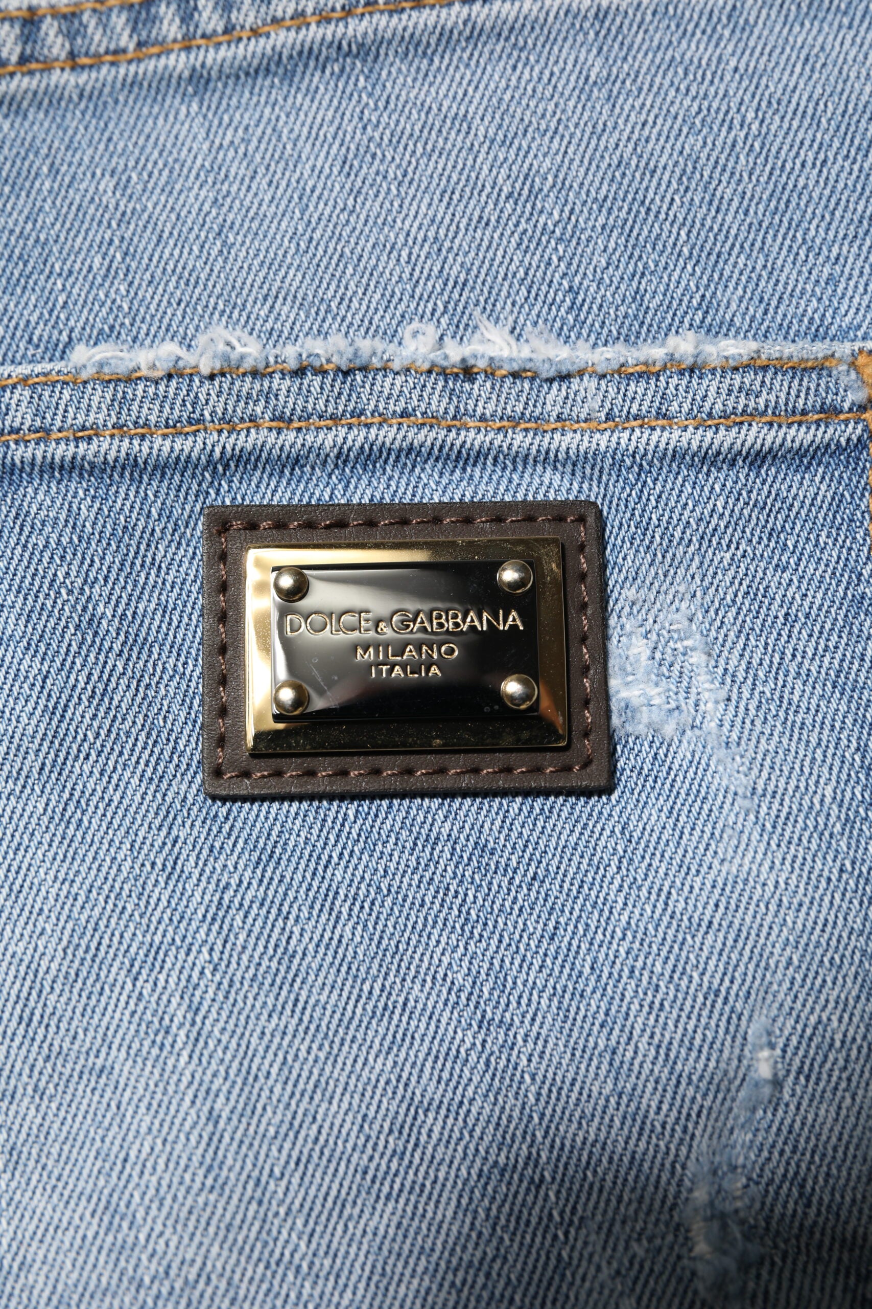 Dolce & Gabbana Blue Tattered Denim Cotton Hot Pants Women's Shorts