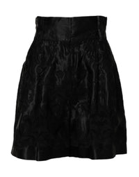 Dolce & Gabbana Black Floral Embroidery Silk High Waist Women's Shorts