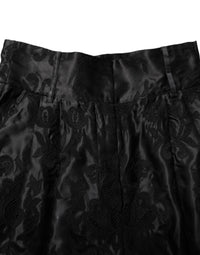 Dolce & Gabbana Black Floral Embroidery Silk High Waist Women's Shorts