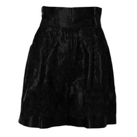 Dolce & Gabbana Black Floral Embroidery Silk High Waist Women's Shorts