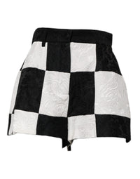 Dolce & Gabbana Black White Floral Brocade Hot Pants Women's Shorts