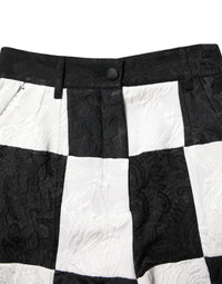 Dolce & Gabbana Black White Floral Brocade Hot Pants Women's Shorts