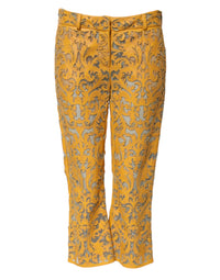 Dolce & Gabbana Yellow Floral Lace Mid Waist Capri Women's Pants