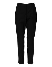 Dolce & Gabbana Black Wool High Waist Tapered Women's Pants