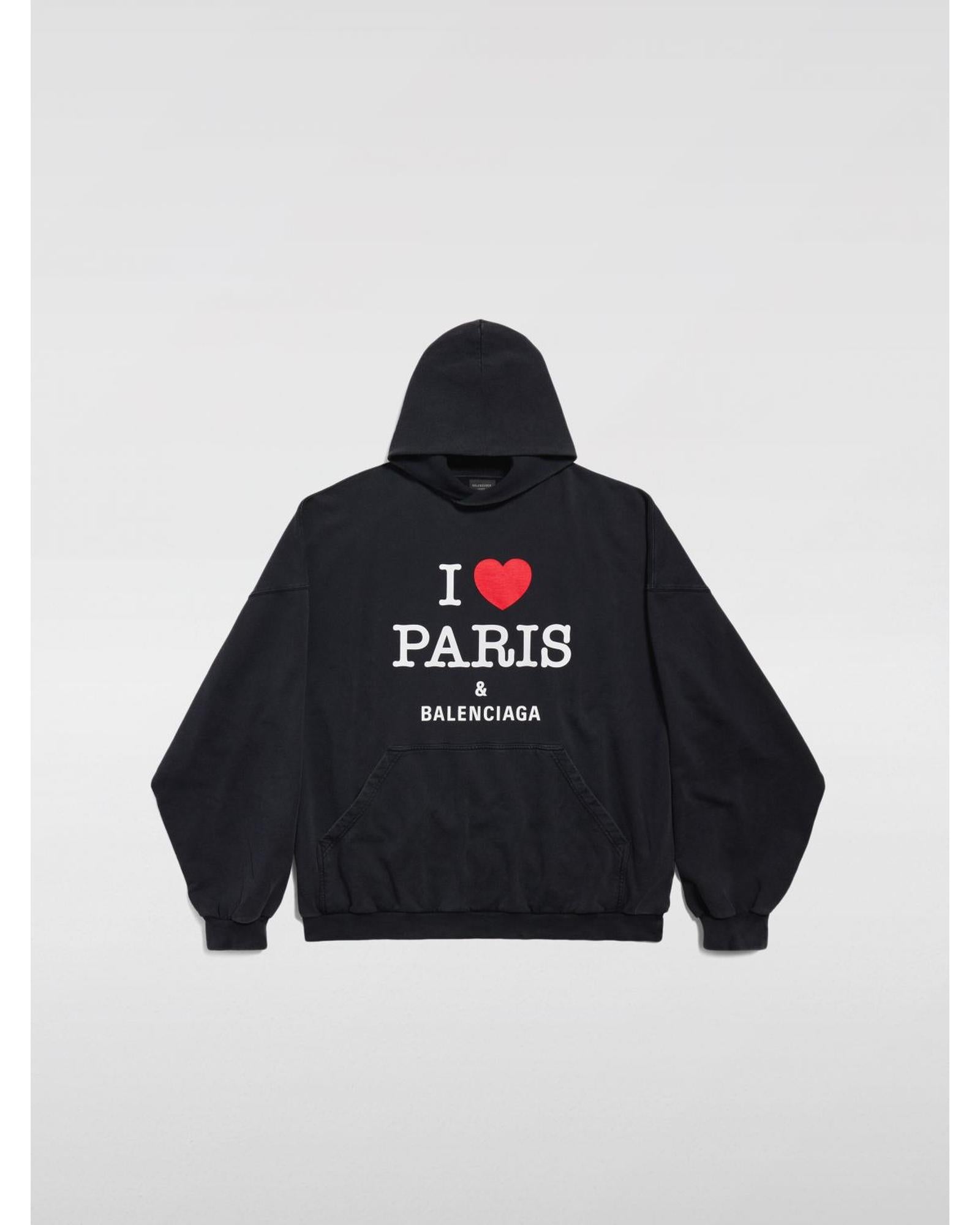 Balenciaga I Heart Paris Hoodie Oversized Men Black Sweatshirts & Hoodies Regular S Black