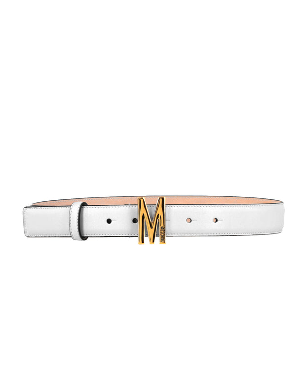 Moschino Womens Leather M-Plaque Belt