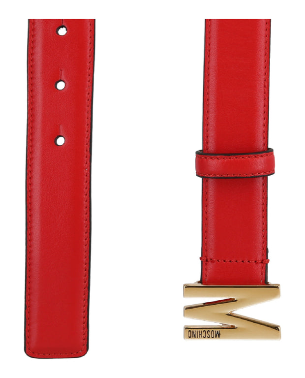 Moschino Womens Leather M-Plaque Belt