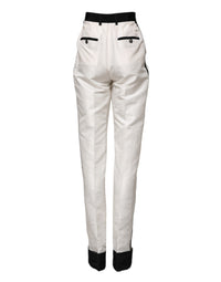 Dolce & Gabbana White High Waist Straight Dress Trouser Women's Pants