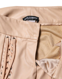 Dolce & Gabbana Beige Lace Details Mid Waist Skinny Women's Pants