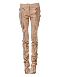 Dolce & Gabbana Beige Lace Details Mid Waist Skinny Women's Pants