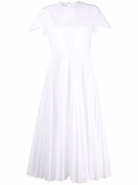 Valentino Garavani Broderie Anglaise Pleated Dress 40 White