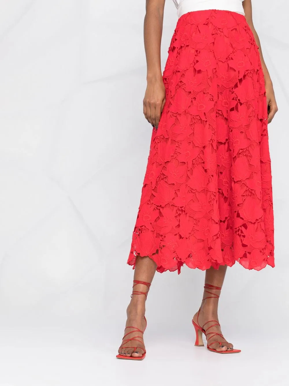 Valentino Garavani Floral-Lace Midi Skirt