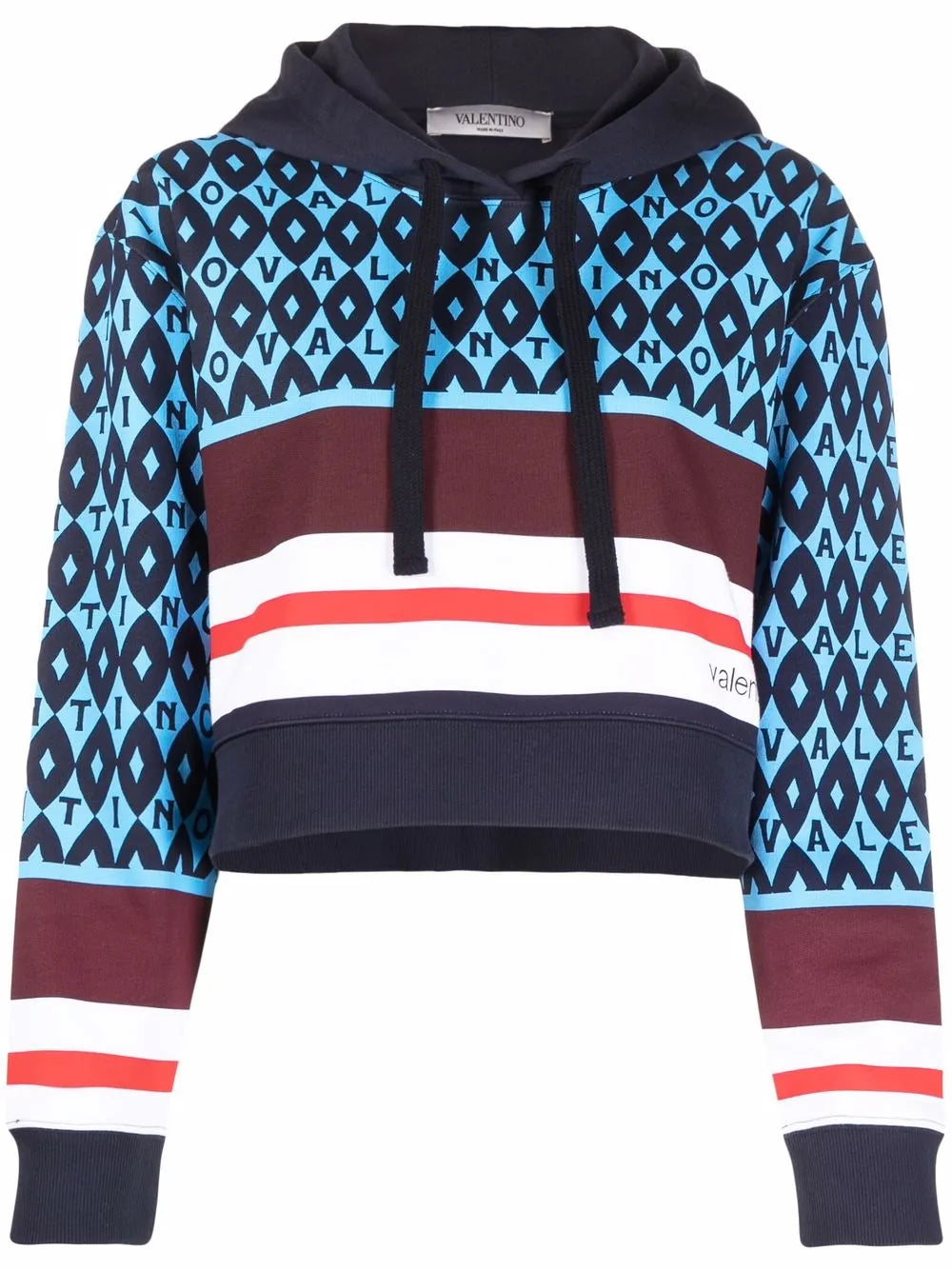 Valentino Garavani Logo-Print Striped Hoodie Regular 10 (M) Celeste,Blue