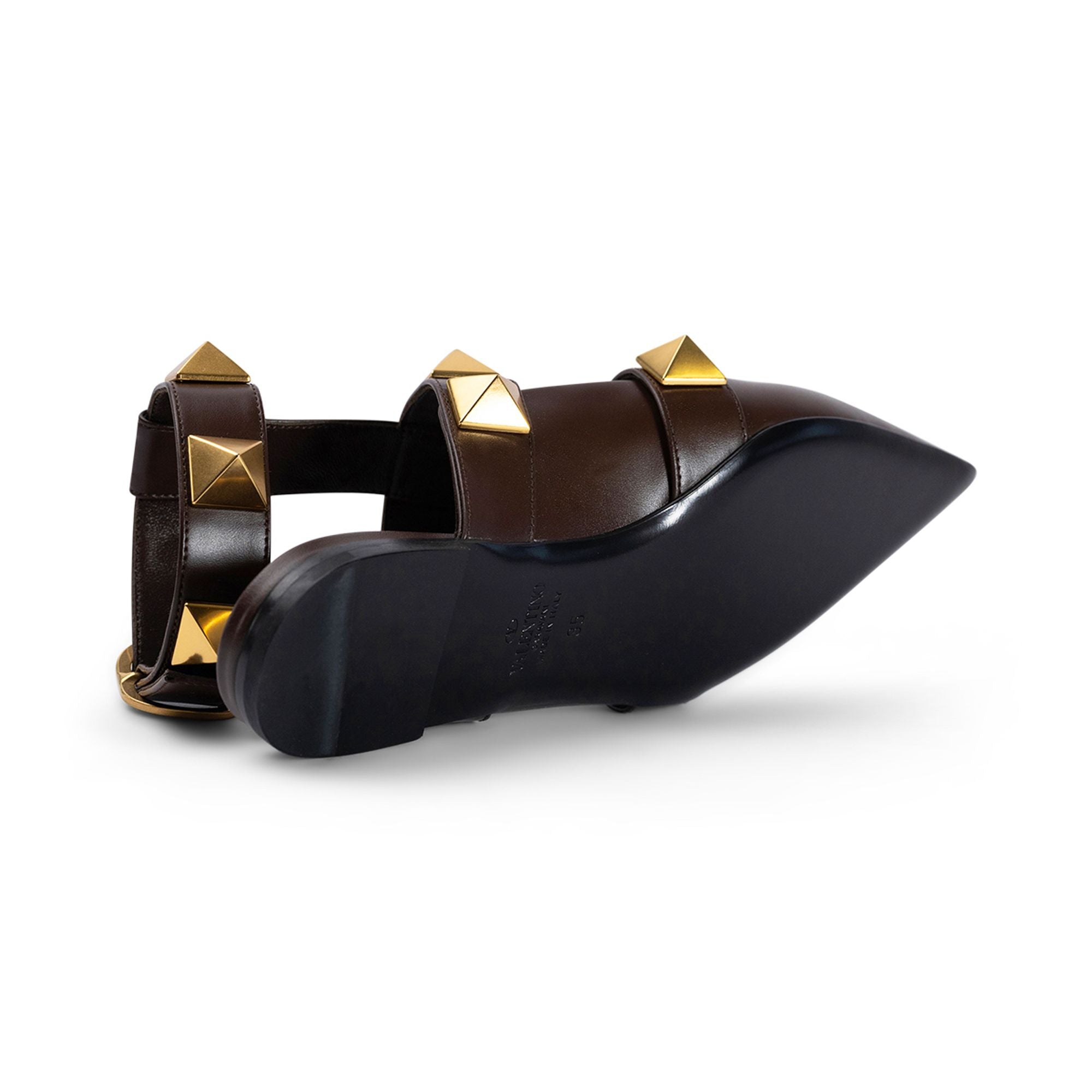 Valentino Garavani Valentino Roman Stud Leather Ankle Strap Flat