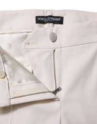 Dolce & Gabbana White Wool Mid Waist Tapered Trouser Women's Pants
