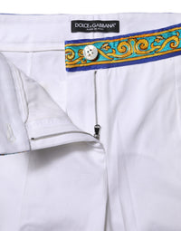 Dolce & Gabbana White Cotton Mid Waist Tapered Trouser Women's Pants