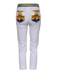 Dolce & Gabbana White Cotton Mid Waist Tapered Trouser Women's Pants