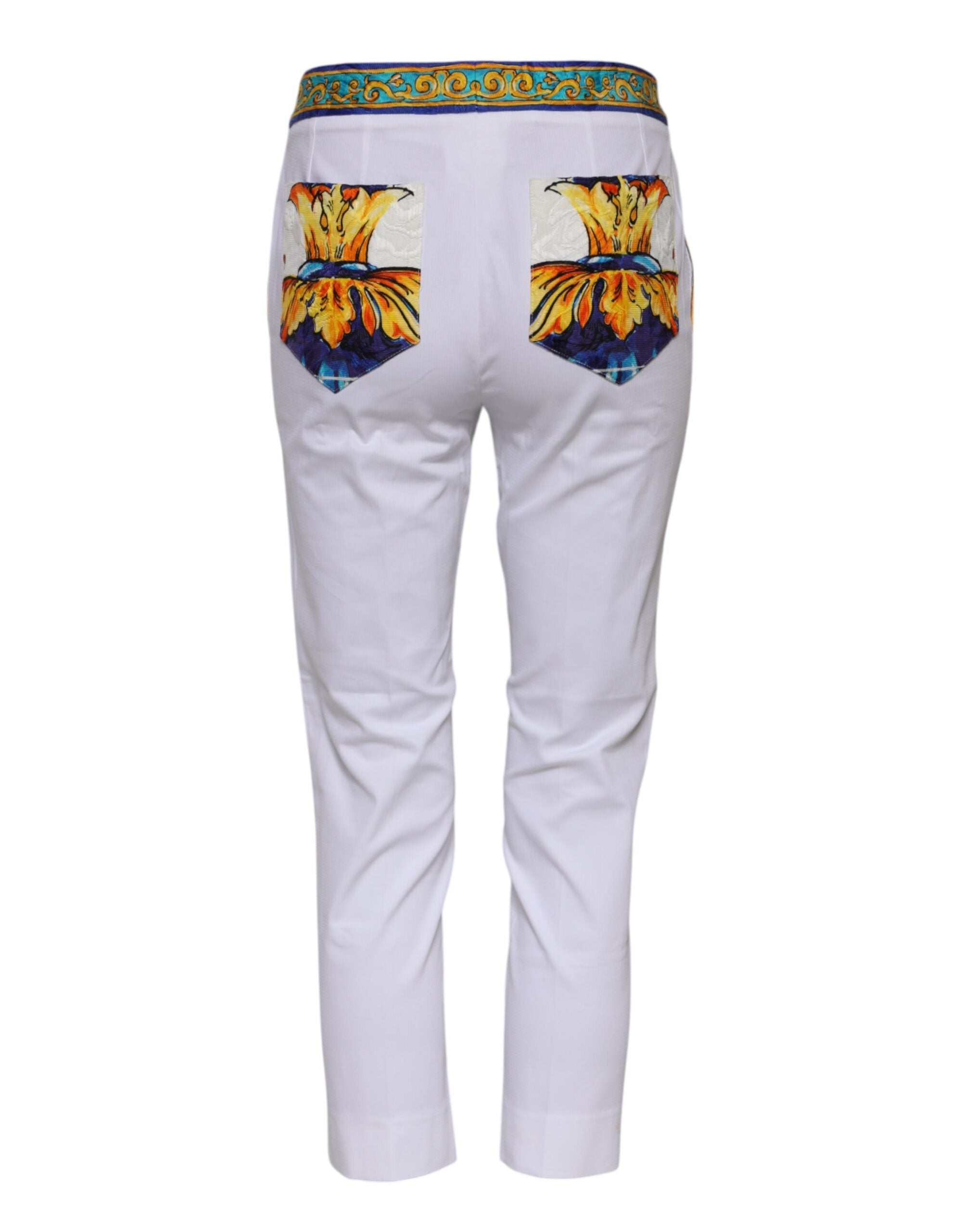 Dolce & Gabbana White Cotton Mid Waist Tapered Trouser Women's Pants