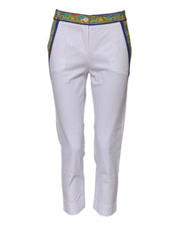 Dolce & Gabbana White Cotton Mid Waist Tapered Trouser Women's Pants