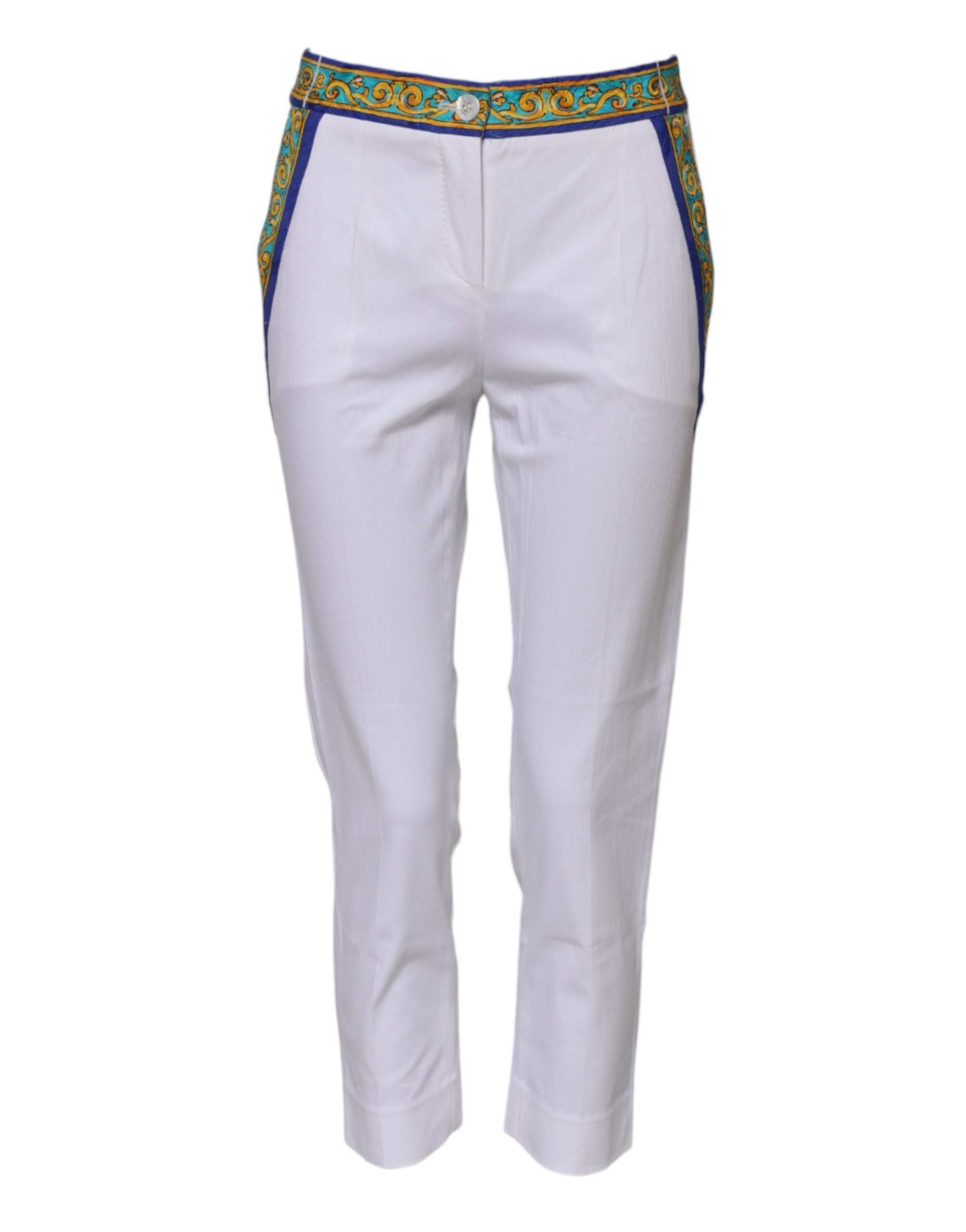 Dolce & Gabbana White Cotton Mid Waist Tapered Trouser Women's Pants