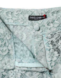 Dolce & Gabbana Mint Green Cotton Floral Lace Trousers Women's Pants
