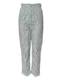 Dolce & Gabbana Mint Green Cotton Floral Lace Trousers Women's Pants