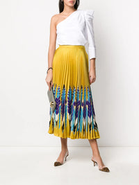 Valentino Garavani Feather Print Pleated Midi Skirt