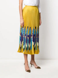Valentino Garavani Feather Print Pleated Midi Skirt